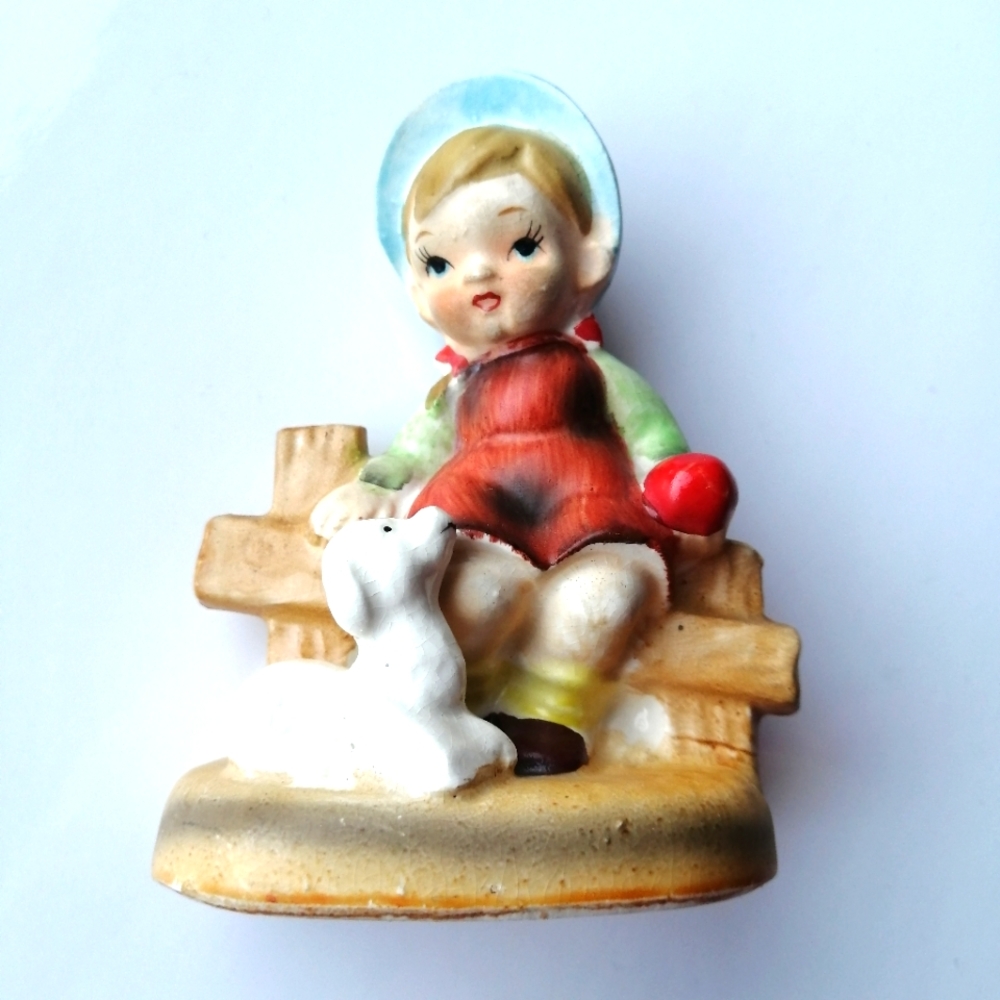 Antique 1893-1923 Bisque Porcelain Girl Sitting on a Fence Figurine